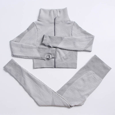 AH - 3 PCS Fitness Sport Wear Leggings, Support Bra, and Cropped Jacket - Alcoholic Hair