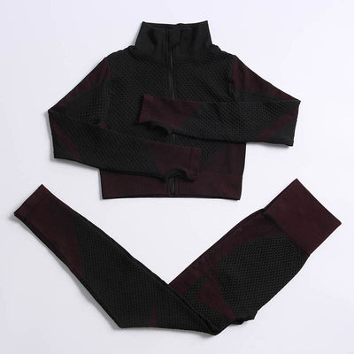 AH - 3 PCS Fitness Sport Wear Leggings, Support Bra, and Cropped Jacket - Alcoholic Hair