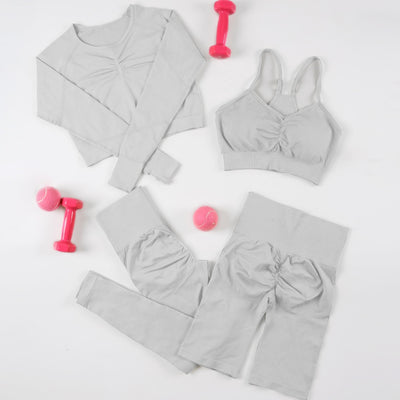CHRLEISURE 2/3/4 Piece Gym Yoga Set Women Seamless Sportswear Outfits Workout Fitness Shorts for Female Sports Leggings Suit - Alcoholic Hair
