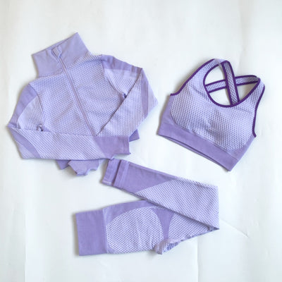 AH - 3 PCS Fitness Sport Wear Leggings, Support Bra, and Cropped Jacket - Alcoholic Hair