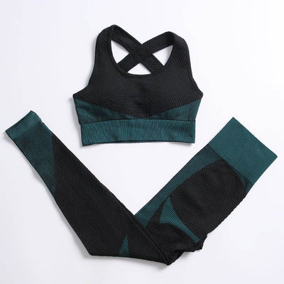 AH - 3 PCS Fitness Sport Wear Leggings, Support Bra, and Cropped Jacket - Alcoholic Hair