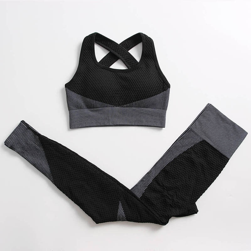 AH - 3 PCS Fitness Sport Wear Leggings, Support Bra, and Cropped Jacket - Alcoholic Hair