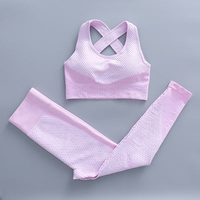 AH - 3 PCS Fitness Sport Wear Leggings, Support Bra, and Cropped Jacket - Alcoholic Hair