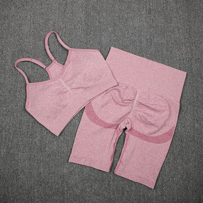 CHRLEISURE 2/3/4 Piece Gym Yoga Set Women Seamless Sportswear Outfits Workout Fitness Shorts for Female Sports Leggings Suit - Alcoholic Hair