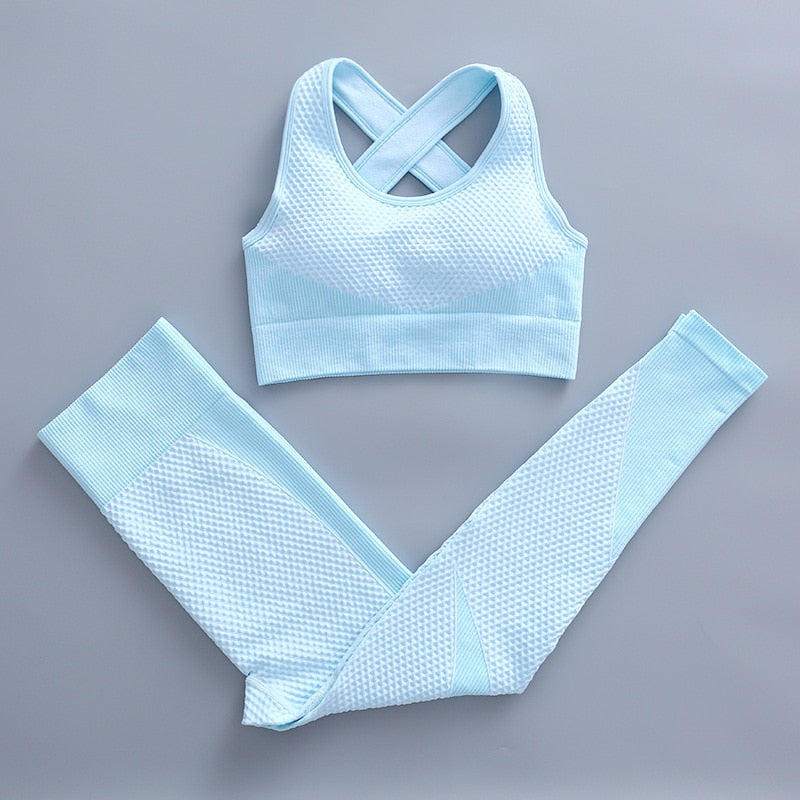 AH - 3 PCS Fitness Sport Wear Leggings, Support Bra, and Cropped Jacket - Alcoholic Hair