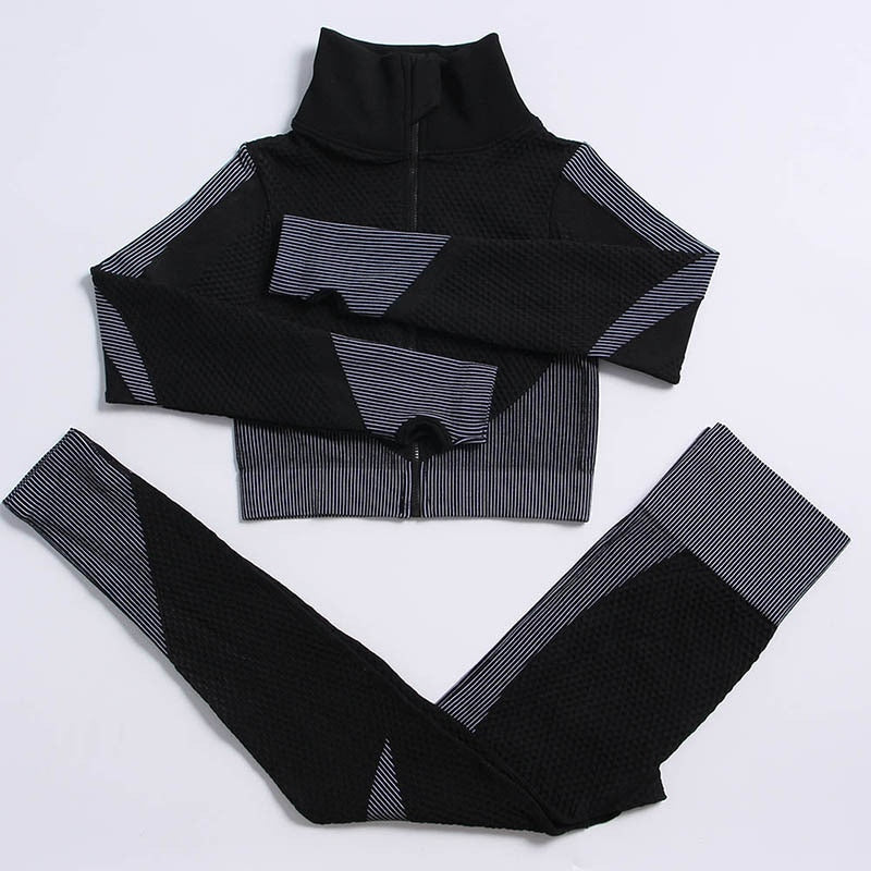 AH - 3 PCS Fitness Sport Wear Leggings, Support Bra, and Cropped Jacket - Alcoholic Hair