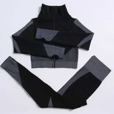 AH - 3 PCS Fitness Sport Wear Leggings, Support Bra, and Cropped Jacket - Alcoholic Hair