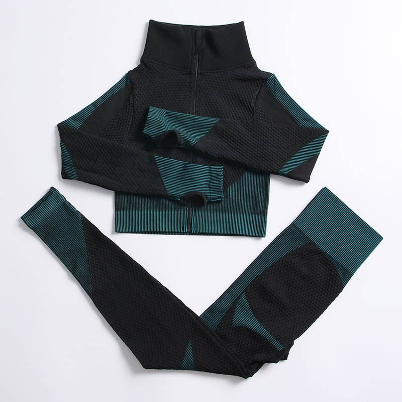 AH - 3 PCS Fitness Sport Wear Leggings, Support Bra, and Cropped Jacket - Alcoholic Hair