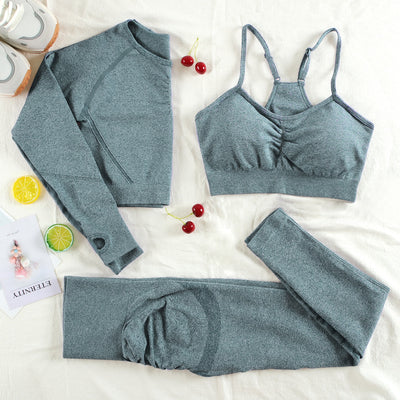 CHRLEISURE 2/3/4 Piece Gym Yoga Set Women Seamless Sportswear Outfits Workout Fitness Shorts for Female Sports Leggings Suit - Alcoholic Hair
