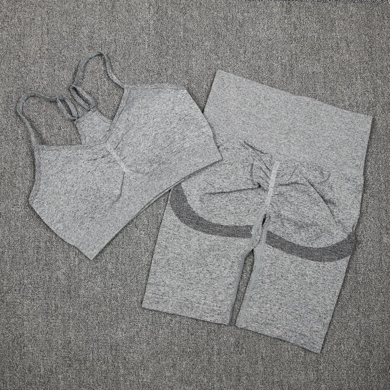 CHRLEISURE 2/3/4 Piece Gym Yoga Set Women Seamless Sportswear Outfits Workout Fitness Shorts for Female Sports Leggings Suit - Alcoholic Hair