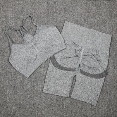 CHRLEISURE 2/3/4 Piece Gym Yoga Set Women Seamless Sportswear Outfits Workout Fitness Shorts for Female Sports Leggings Suit - Alcoholic Hair