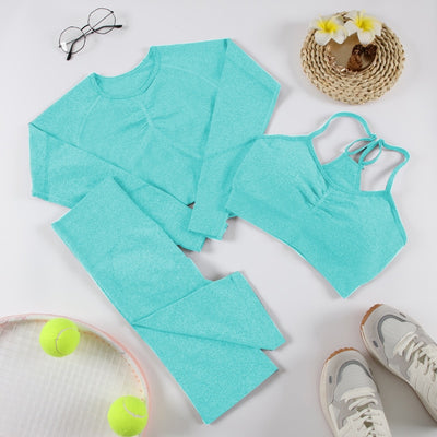 CHRLEISURE 2/3/4 Piece Gym Yoga Set Women Seamless Sportswear Outfits Workout Fitness Shorts for Female Sports Leggings Suit - Alcoholic Hair
