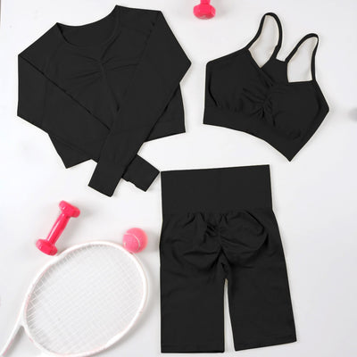 CHRLEISURE 2/3/4 Piece Gym Yoga Set Women Seamless Sportswear Outfits Workout Fitness Shorts for Female Sports Leggings Suit - Alcoholic Hair