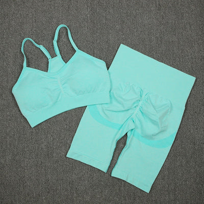 CHRLEISURE 2/3/4 Piece Gym Yoga Set Women Seamless Sportswear Outfits Workout Fitness Shorts for Female Sports Leggings Suit - Alcoholic Hair