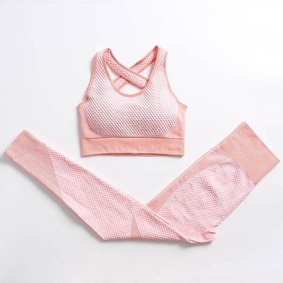 AH - 3 PCS Fitness Sport Wear Leggings, Support Bra, and Cropped Jacket - Alcoholic Hair