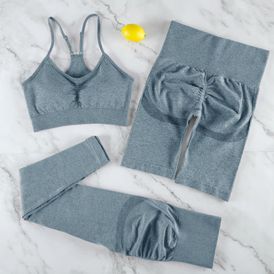 CHRLEISURE 2/3/4 Piece Gym Yoga Set Women Seamless Sportswear Outfits Workout Fitness Shorts for Female Sports Leggings Suit - Alcoholic Hair