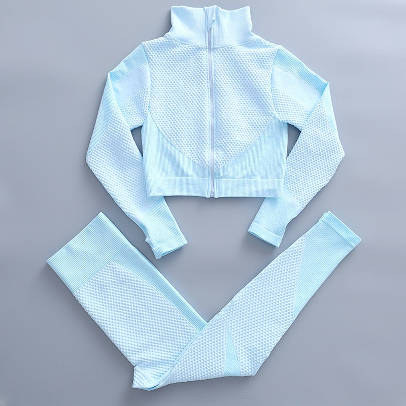 AH - 3 PCS Fitness Sport Wear Leggings, Support Bra, and Cropped Jacket - Alcoholic Hair