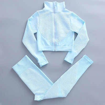 AH - 3 PCS Fitness Sport Wear Leggings, Support Bra, and Cropped Jacket - Alcoholic Hair
