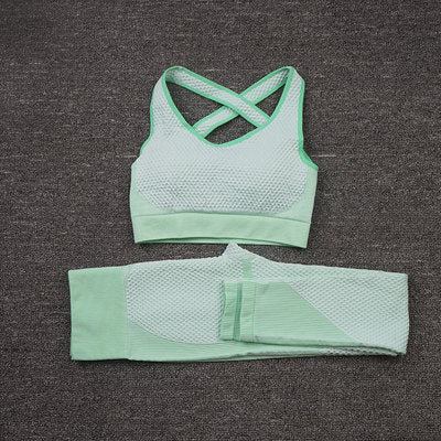 AH - 3 PCS Fitness Sport Wear Leggings, Support Bra, and Cropped Jacket - Alcoholic Hair