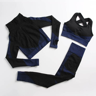 AH - 3 PCS Fitness Sport Wear Leggings, Support Bra, and Cropped Jacket - Alcoholic Hair