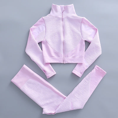 AH - 3 PCS Fitness Sport Wear Leggings, Support Bra, and Cropped Jacket - Alcoholic Hair