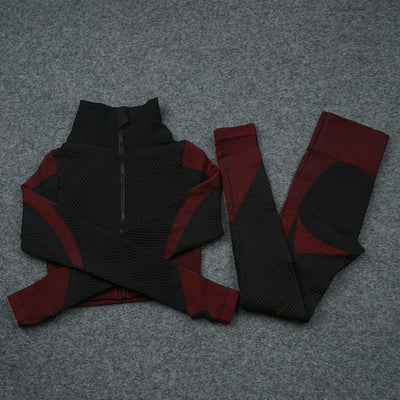 AH - 3 PCS Fitness Sport Wear Leggings, Support Bra, and Cropped Jacket - Alcoholic Hair