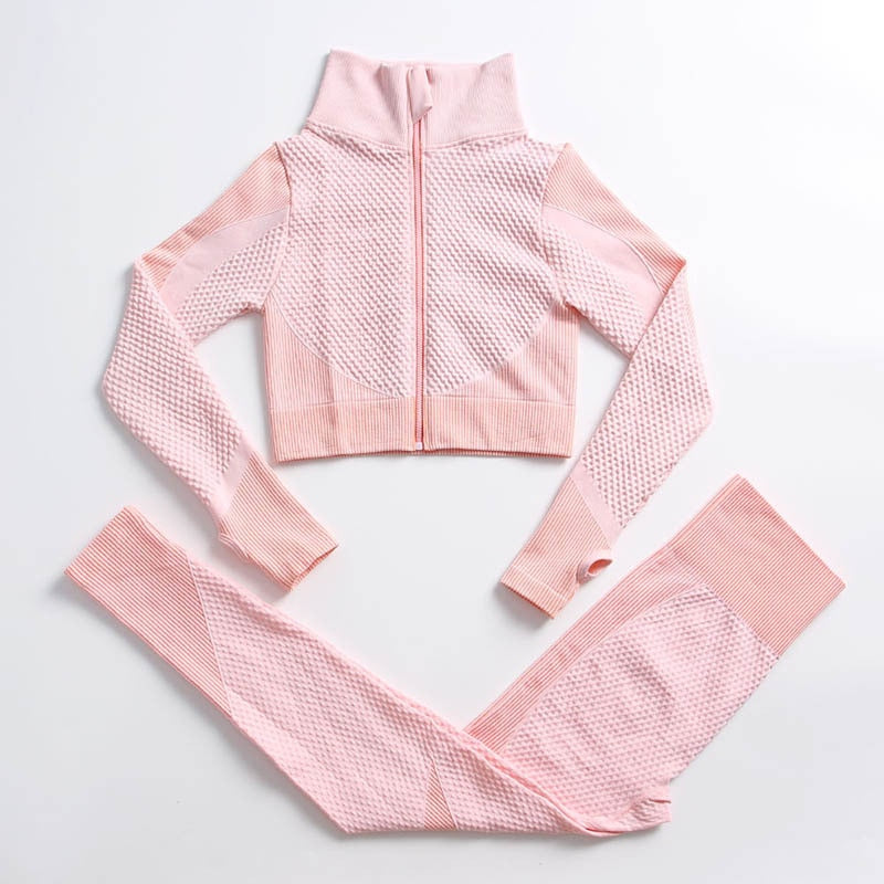 AH - 3 PCS Fitness Sport Wear Leggings, Support Bra, and Cropped Jacket - Alcoholic Hair