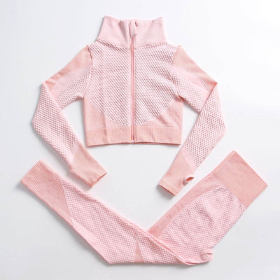 AH - 3 PCS Fitness Sport Wear Leggings, Support Bra, and Cropped Jacket - Alcoholic Hair