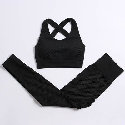 AH - 3 PCS Fitness Sport Wear Leggings, Support Bra, and Cropped Jacket - Alcoholic Hair