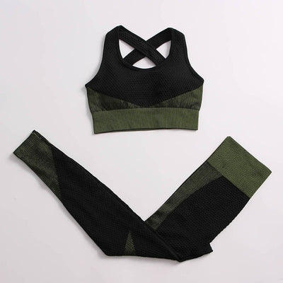 AH - 3 PCS Fitness Sport Wear Leggings, Support Bra, and Cropped Jacket - Alcoholic Hair
