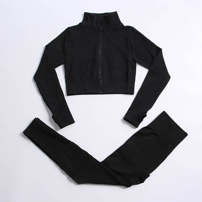 AH - 3 PCS Fitness Sport Wear Leggings, Support Bra, and Cropped Jacket - Alcoholic Hair