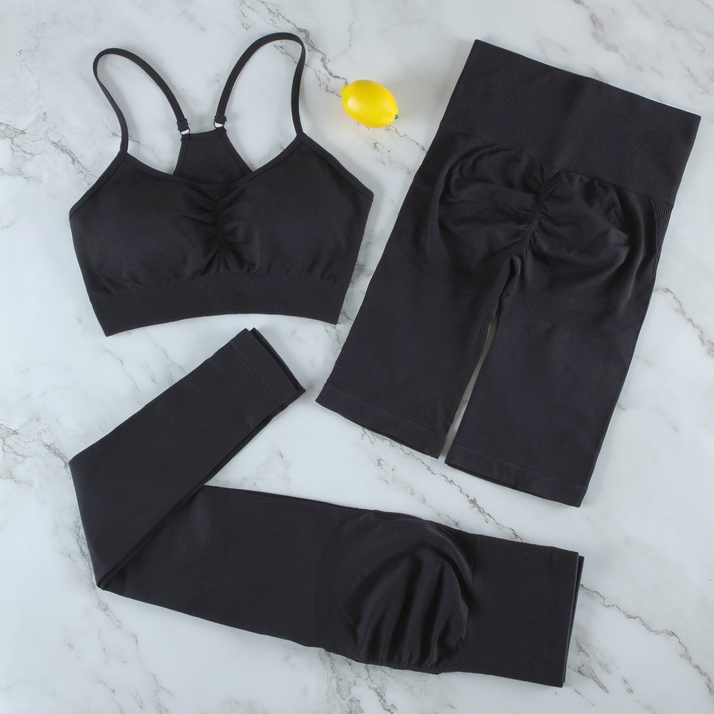 CHRLEISURE 2/3/4 Piece Gym Yoga Set Women Seamless Sportswear Outfits Workout Fitness Shorts for Female Sports Leggings Suit - Alcoholic Hair
