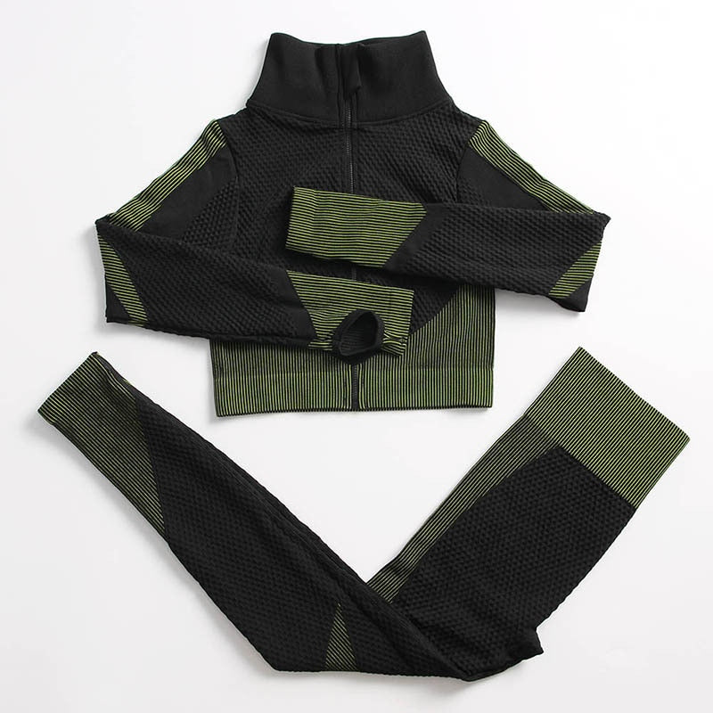 AH - 3 PCS Fitness Sport Wear Leggings, Support Bra, and Cropped Jacket - Alcoholic Hair