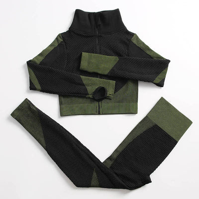 AH - 3 PCS Fitness Sport Wear Leggings, Support Bra, and Cropped Jacket - Alcoholic Hair