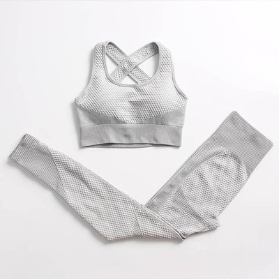 AH - 3 PCS Fitness Sport Wear Leggings, Support Bra, and Cropped Jacket - Alcoholic Hair