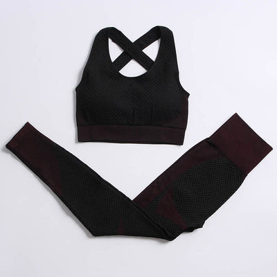 AH - 3 PCS Fitness Sport Wear Leggings, Support Bra, and Cropped Jacket - Alcoholic Hair